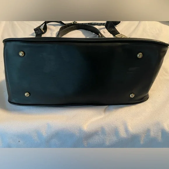 Large Auth Versace Perfums Leather Travel Bag Wide Strap W Dbl Handles Gold Acct - Picture 4 of 14